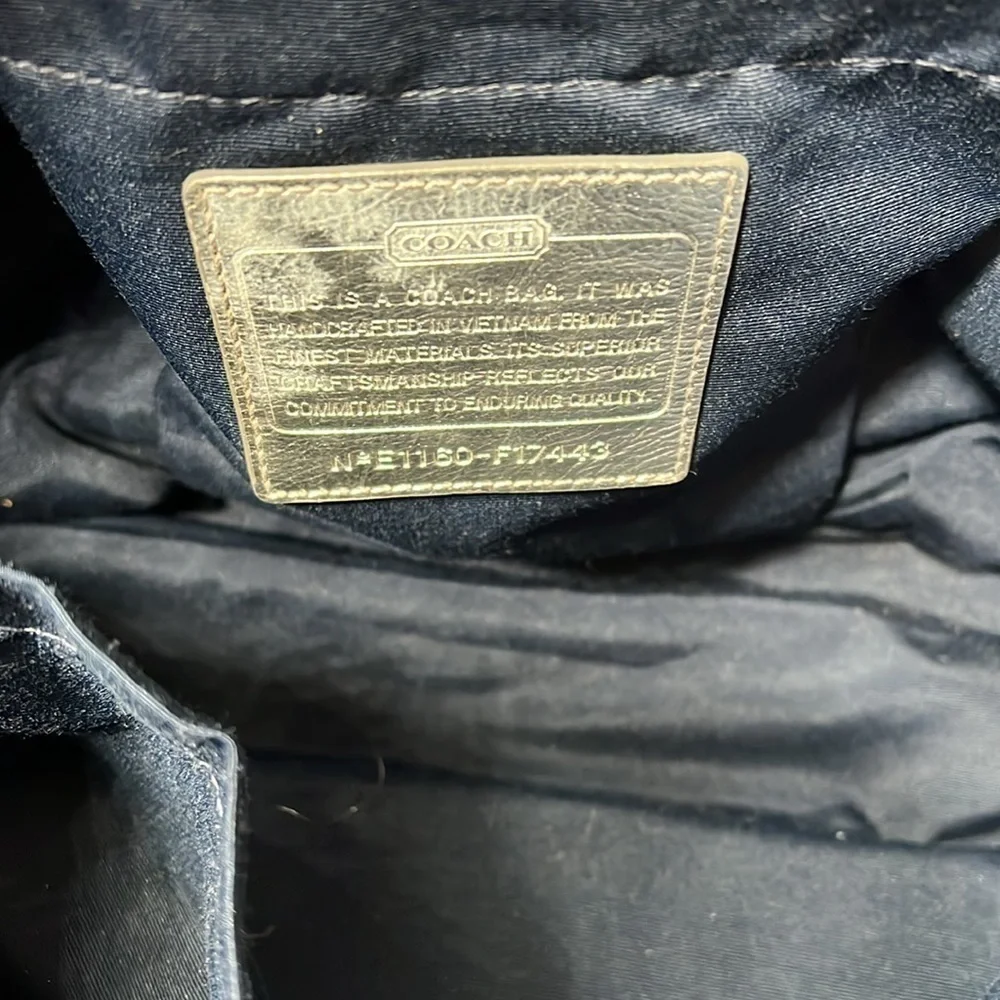 Coach XL Denim Blue and Silver Leather Zip Top Diaper Tote Travel Bag